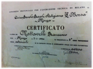 Certificato Vetrinista Francesco Mattavelli